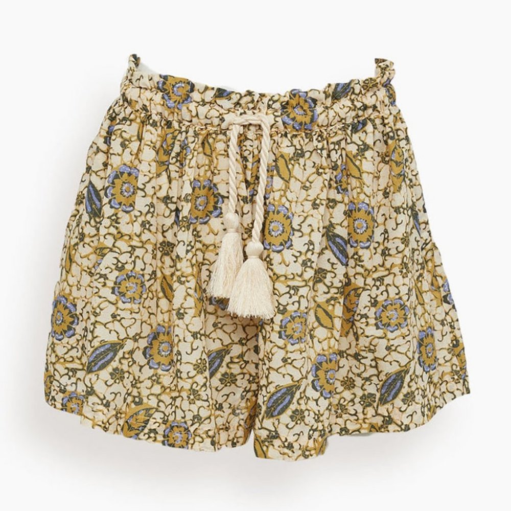 Ulla Johnson Floral High Waist Shorts - Cream and Blue